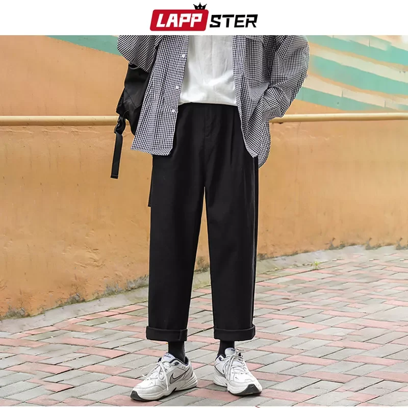 

LAPPSTER Men Korean Fashions Harem Pants Wide Leg Joggers 2022 Mens Black Loose Sweatpants Japan Style Straight Pants Trousers