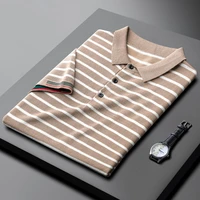 light luxury new knitted sweater striped polo shirt mens short sleeved lapel business casual slim half sleeve polo shirt