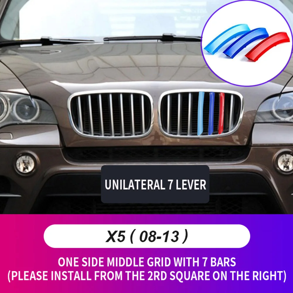 

3Pcs 3D Car Front Grille Trim Sport Strips Stickers Styling Buckle Cover For BMW M Power X5 E70 2008 2009 2010 2011 2012 2013