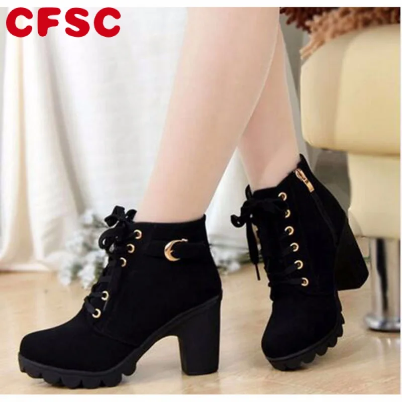 

New spring Winter Women Pumps Boots High Quality Lace-up European Ladies shoes PU high heels Boots Fast delivery rtg67g