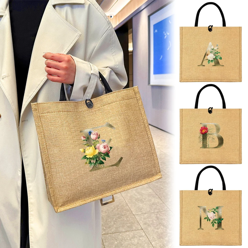 Сумка на плечо с льняными пуговицами органайзер золотыми цветами для хранения