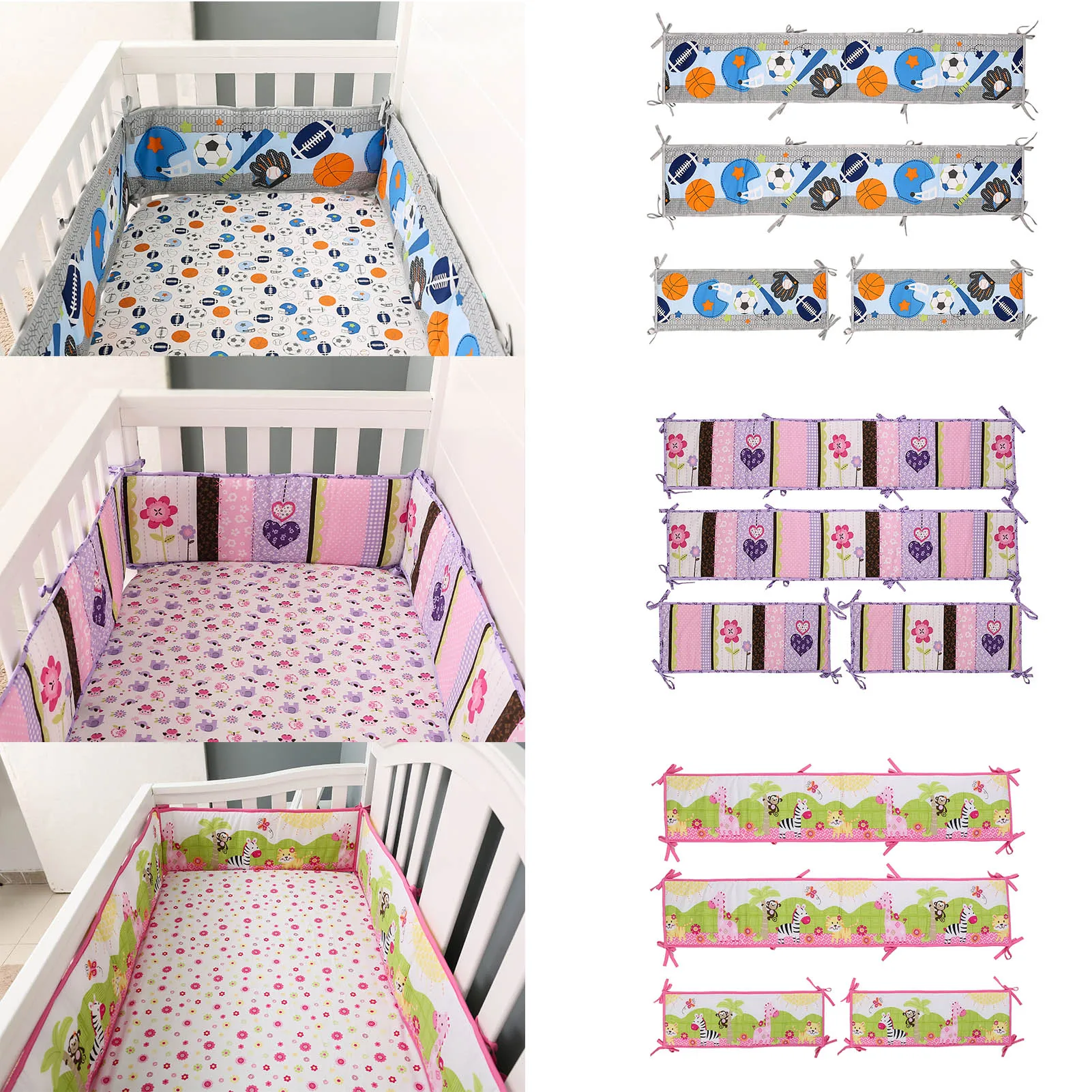 

Baby Crib Bumper Pads Set 4pcs Cotton Soft Crib Bumper Liner Guards With Straps For Girls Boys Infants Babies Safe Anti-bump
