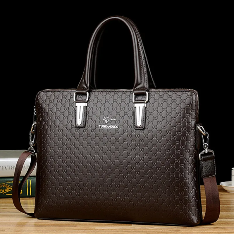 Luxury Leather Men's Briefcase Horizontal Handbag Tote Bag Large Capacity Male Shoulder Messenger Bag Business Laptop Bag