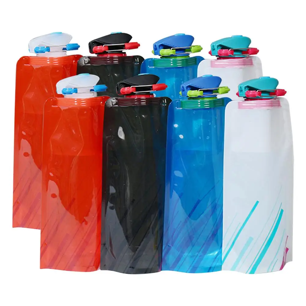 

8pcs 700ml Reusable Foldable Water Bottles With Screw Cap Leakproof Collapsible Water Container For Camping Hiking Cycling