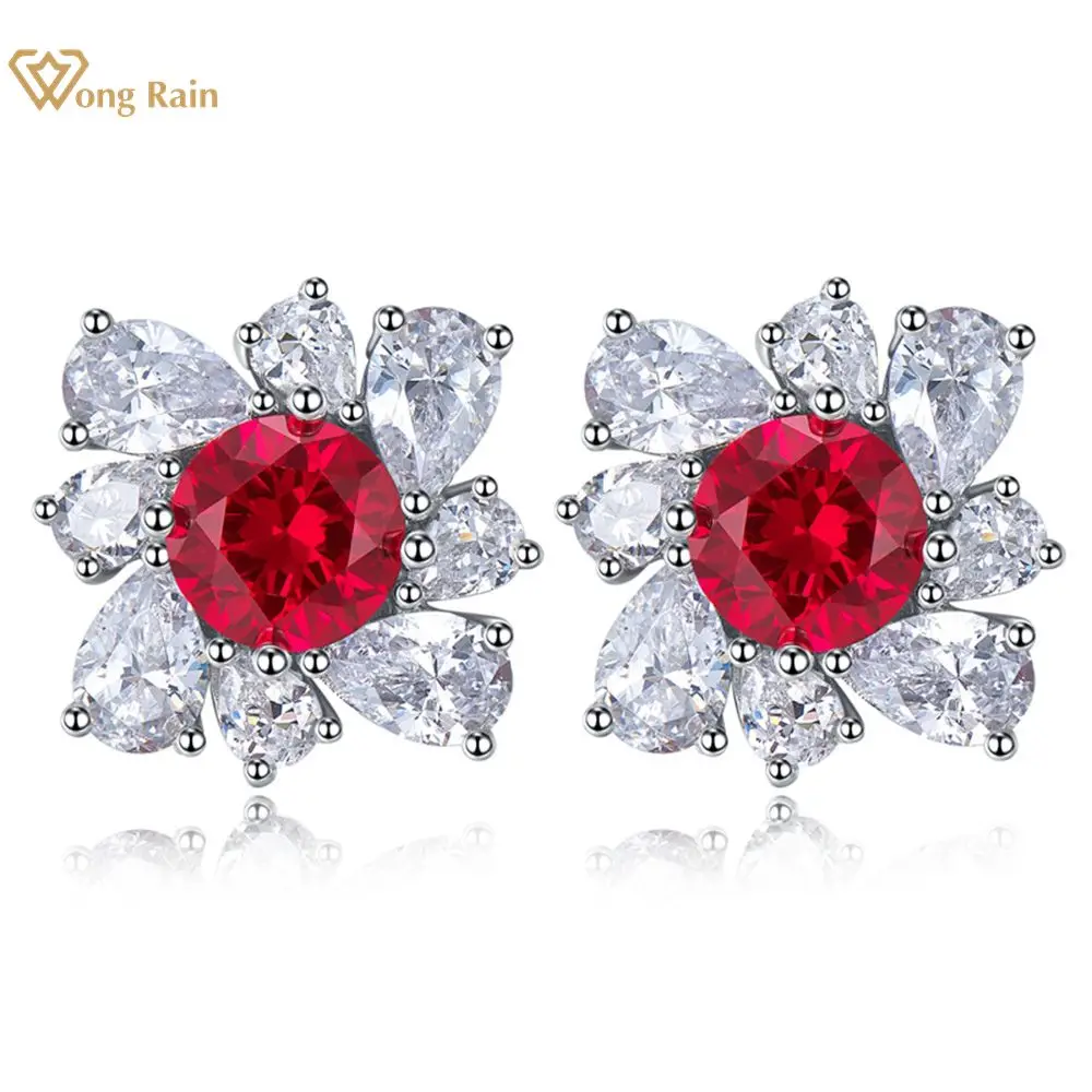 

Wong Rain Vintage 925 Sterling Silver Ruby High Carbon Diamonds Gemstone 18K Gold Plated Studs Earrings Fine Jewelry Wholesale