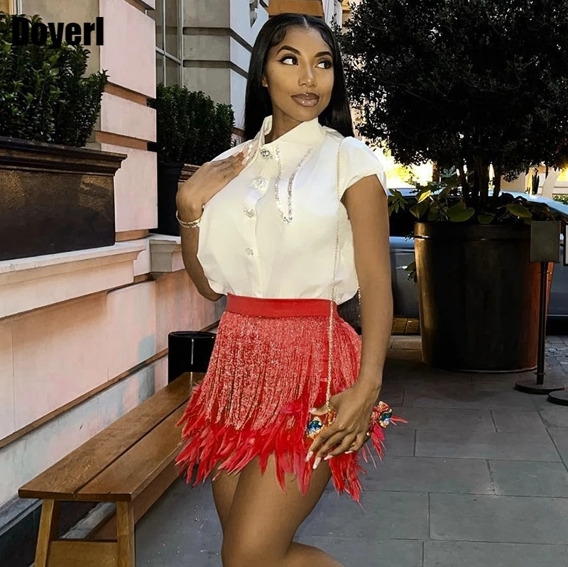 

Tassel Fringe Skirt Women 2022 High Quality Elegant Feather Mini Skirt for Women Party Outfit Elastic Waist Sexy Short y2k Skirt