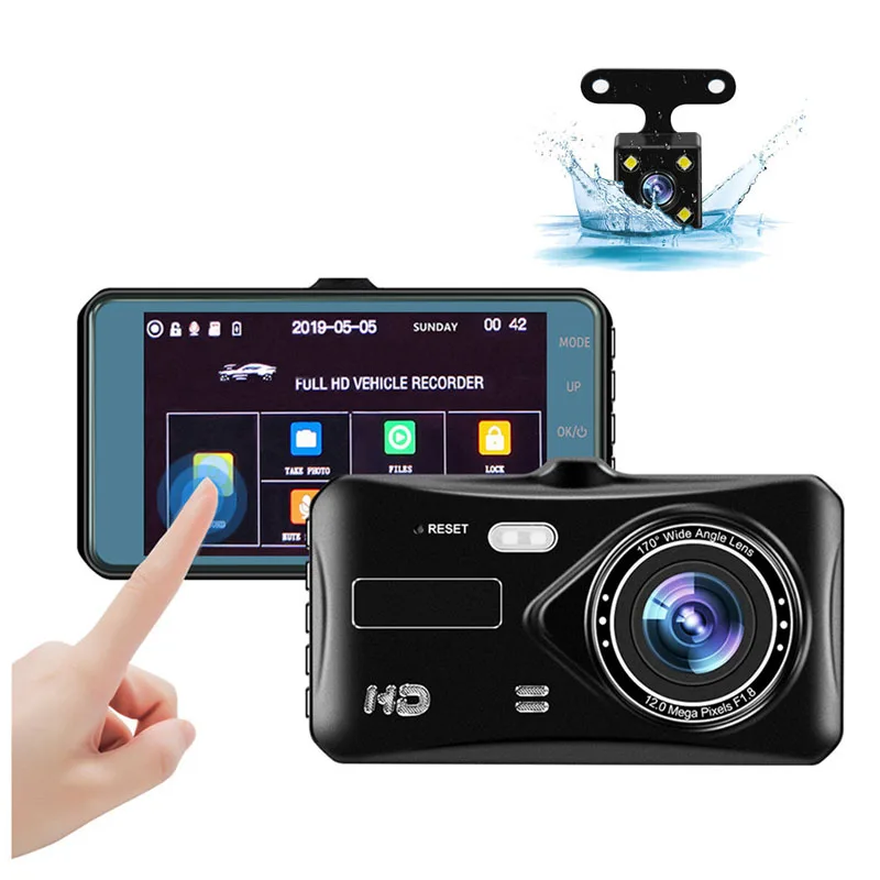 

Dual lens tachograph 4-inch night vision high-definition reversing image front and rear dual recording car recorder
