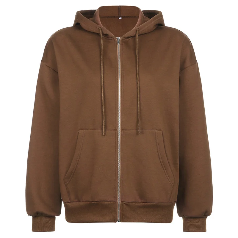

Solid Color Medium Jackets And Coats Long Zipper Hooded Cute Crop Black Zip Up 2022 New Women's Wear Harajuku Fashion Hoodies