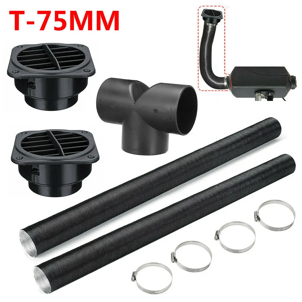 

75mm Heater Ducting Pipe Air Vent Outlet w/T Shape Exhaust Connector For Car Truck Webasto Eberspaecher Air Diesel Parking