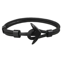 high quality fashion black anchor bracelet mens charm survival rope chain leather friendship bracelet men and women jewelry
