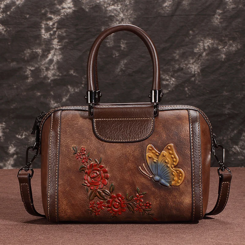 

High Quality Embossed Tote Floral Bag Women Handbag Messenger Female Multi-Capacity Genuine Leather Cross Body Shoulder Bags