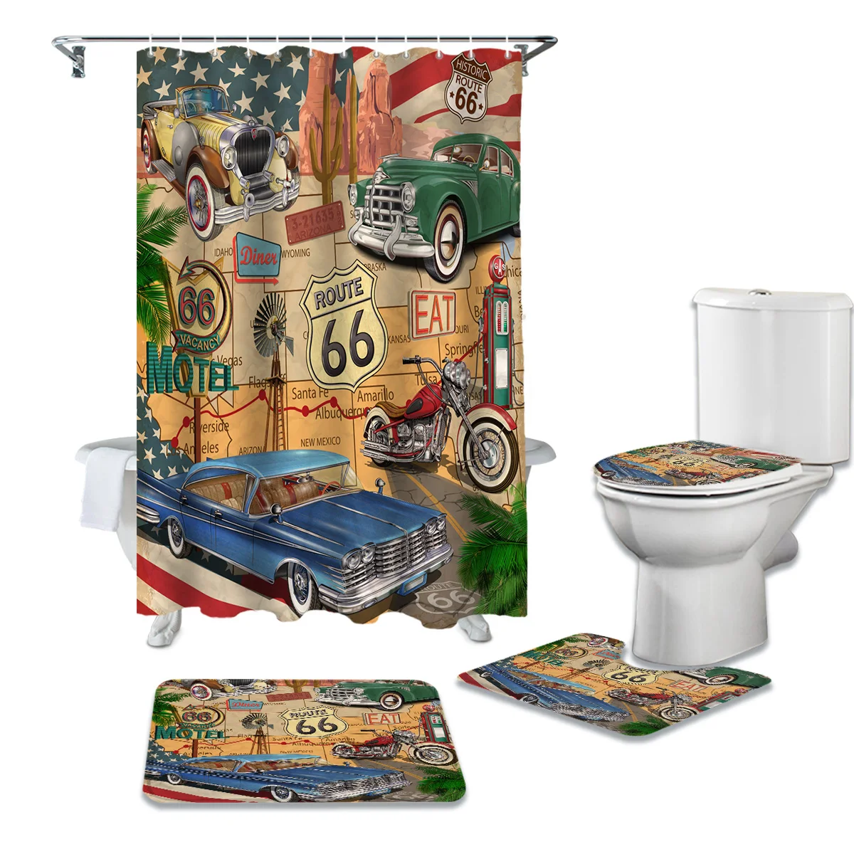 

66 плакатов в стиле ретро, красивая пляжная занавеска для душа с принтом, комплект из коврового покрытия, крышки для туалета, коврика для ванн...