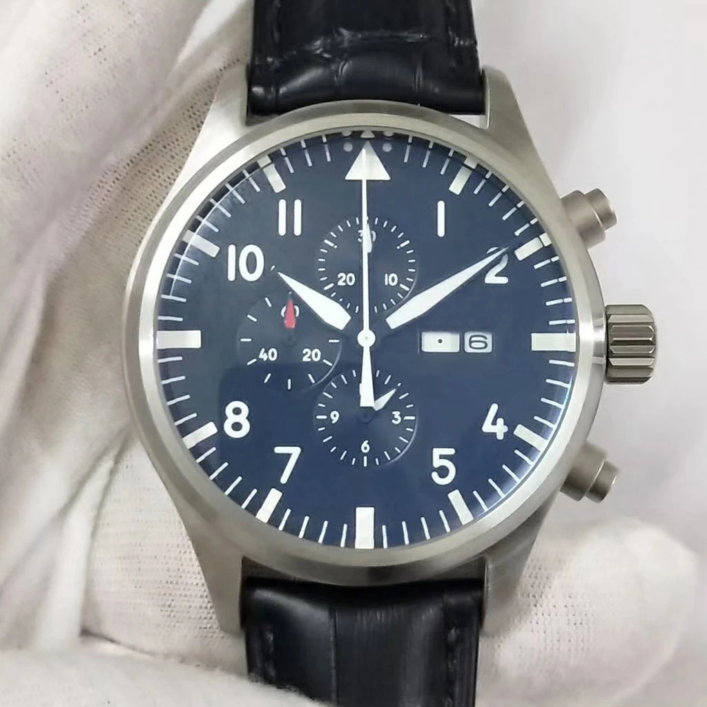 

Luxury mens mechanical watch pilots prince automatic Brown Leather Blue dial waterproof wristwatch