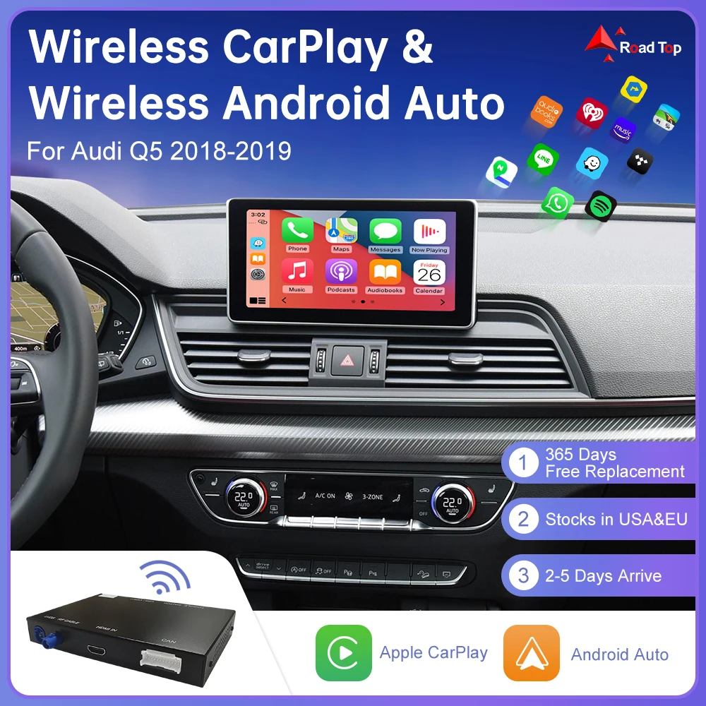 Road Top беспроводной CarPlay для Audi Q5 2018-2019 с Android Авто AirPlay Mirror Link реверсивная камера USB проигрыватель GPS функции