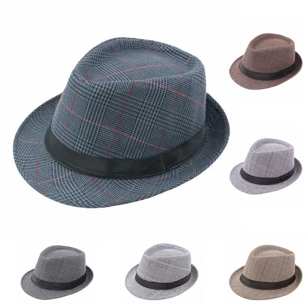 Men Hat Vintage Retro Lightweight Portable Washable English Stylish Classic Plaid Sunshade Anti-UV Daily Hat for Daily Wear