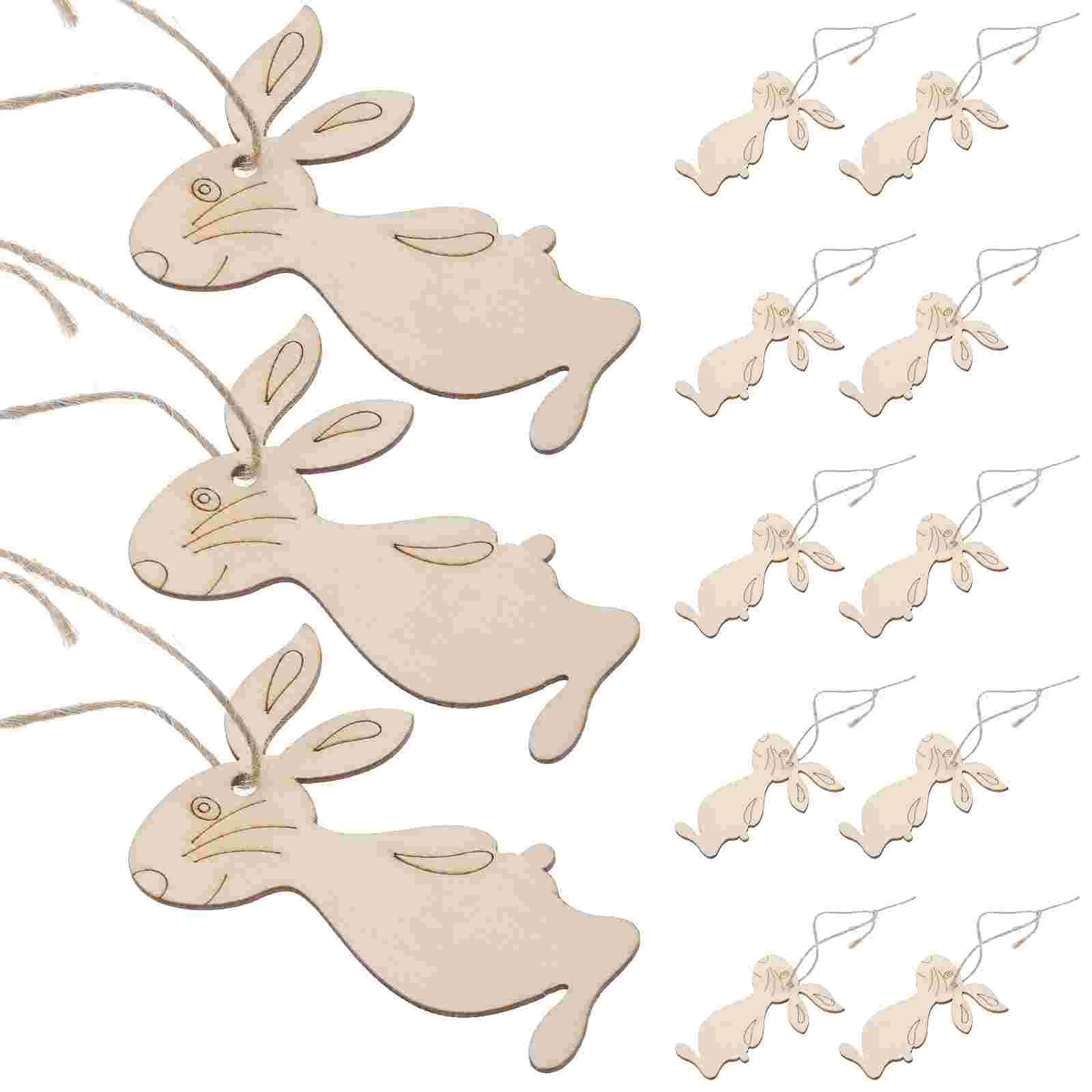 

20PCS Wooden Bunny Crafts Easter Bunny Wood Signs Easter Hanging Rabbit Pendant Easter Party Bunny Ornaments