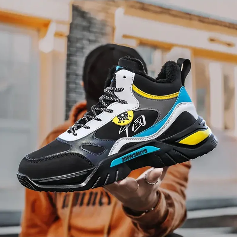 Winter High-top Daddy Shoes Trendy Couple Plus Velvet Warm Sneakers Outdoor Thick-soled Non-slip Comfortable Casual Sports Shoes