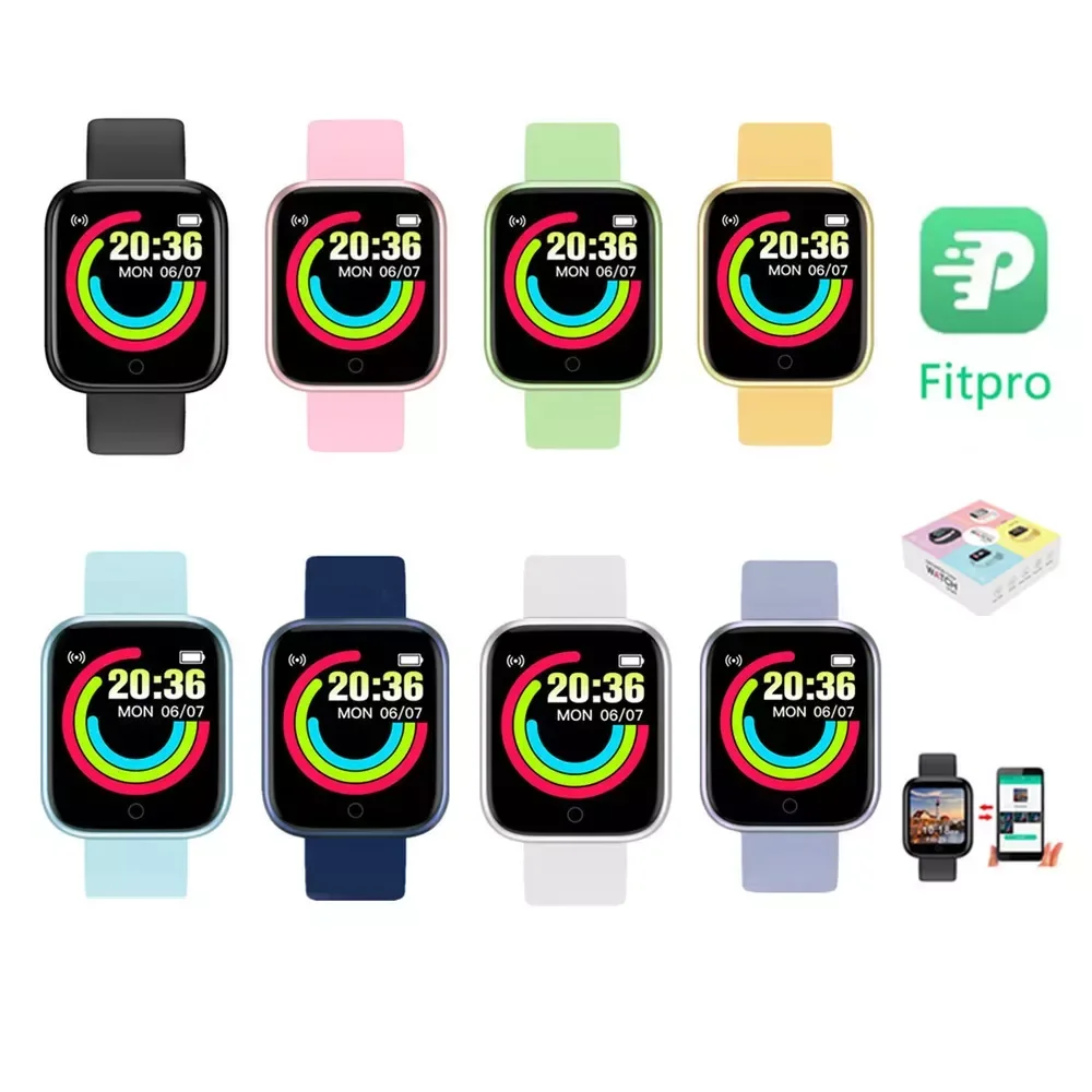 Macaron Y68 Smart Watch 8 Color 1.44 inch Screen Men Women Smartwatch Fashion Sports Smart band Fitpro Version Factory Wholesale