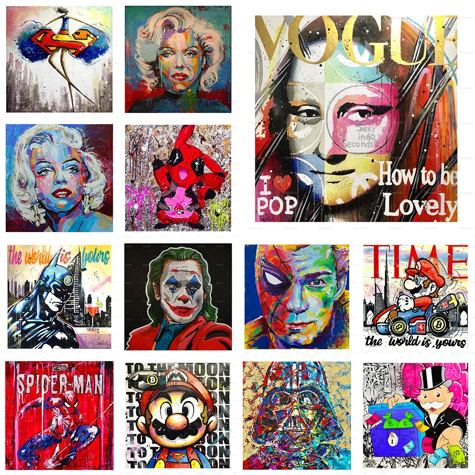 

Home Decor Marilyn Monroe Star Wars Mario Mona Lisa Pikachu Picture Abstract Graffiti Street Canvas Painting Print Wall Poster