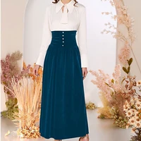 solid blue winter womens skirt sheath high waist casual high waisted skirt down decoration pleated gothic clothes