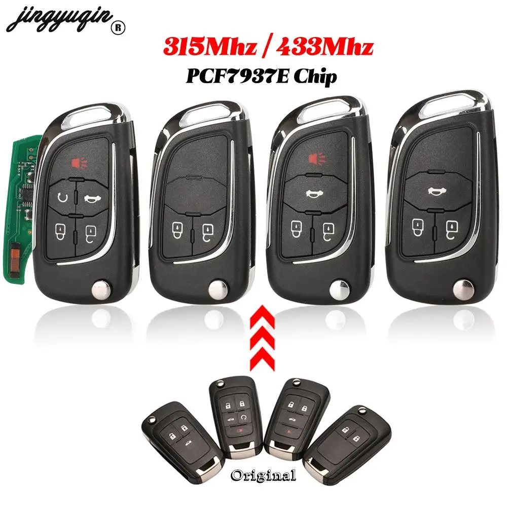 

jingyuqin Modified 315/433MHz Flip Remote Car Key PCF7937E Chip for Chevrolet Cruze Aveo Epica Lova Camaro Impala Trax Orlando