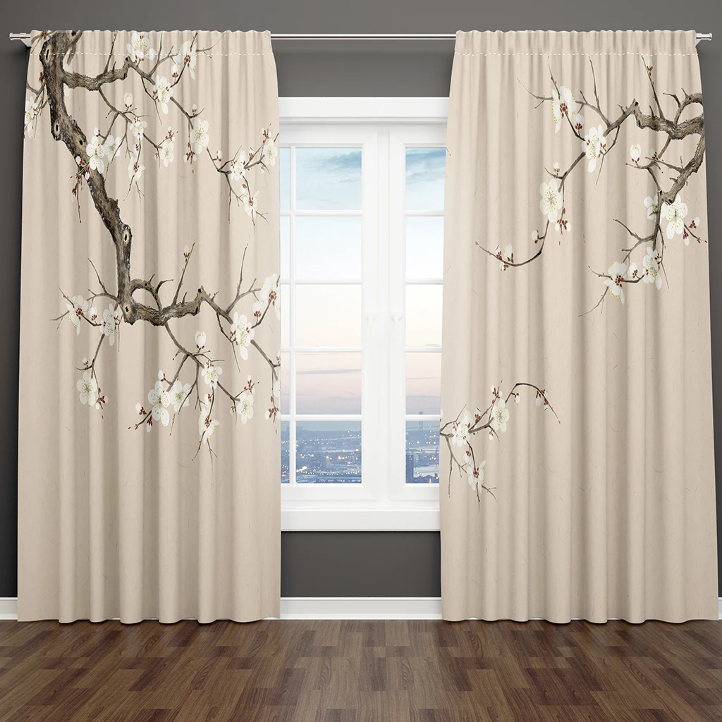 

Elegant Plum Blossom Orchid Plant Free Shipping 2 Pieces Thin Transparent Window Drape Curtain for Living Room Bedroom Decor