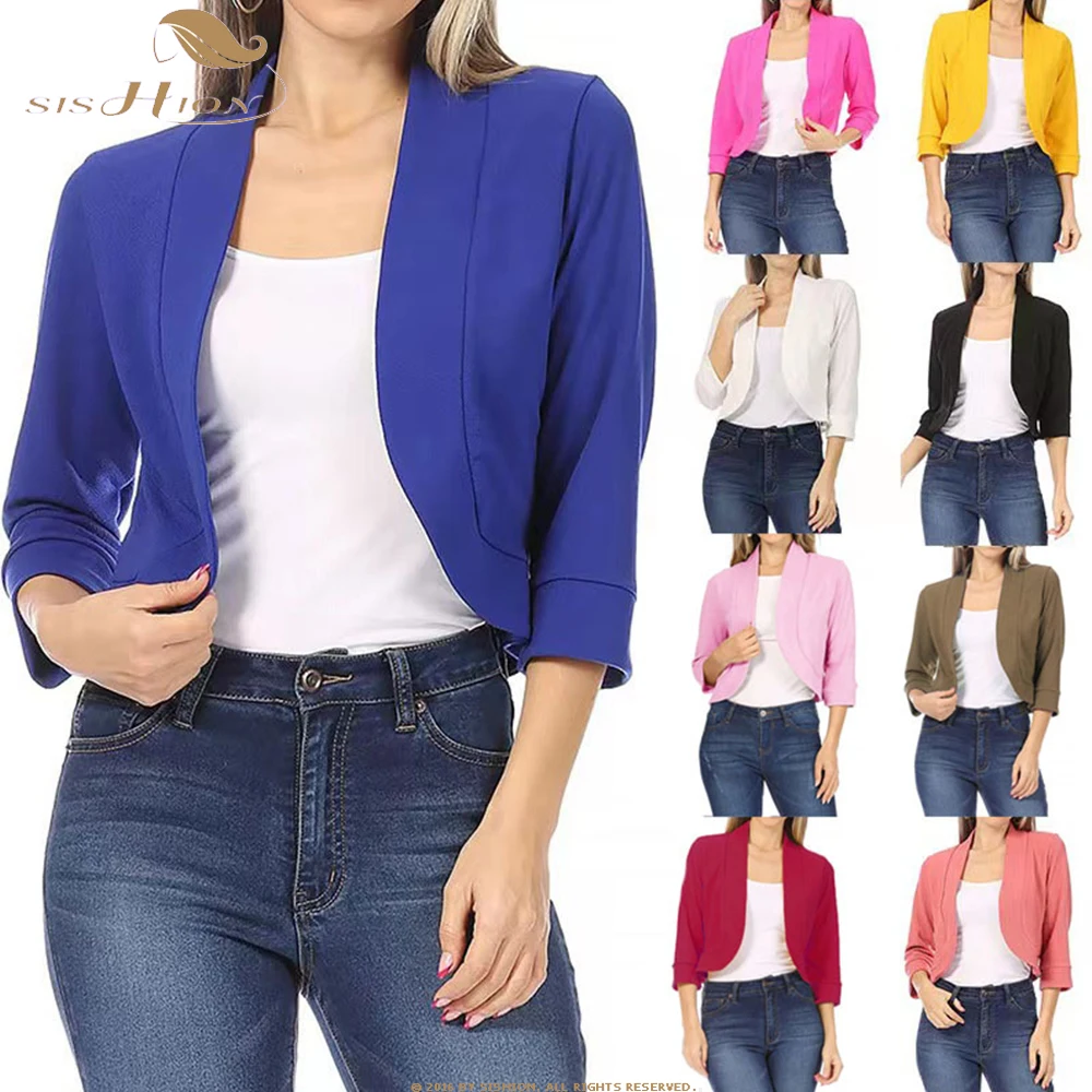 

Женский короткий свитер с рукавом 3/4, короткий кардиган, жакеты с открытым стежком, Повседневная Уличная одежда, пальто для осени, 4XL, 5XL, SR1182