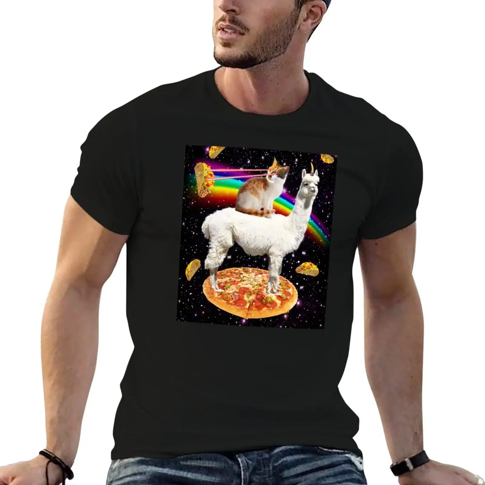 The ORIGINAL Galaxy Laser Eye Cat on Llama Pizza with Tacos & Rainbow T-Shirt quick drying oversized t shirts for men pack