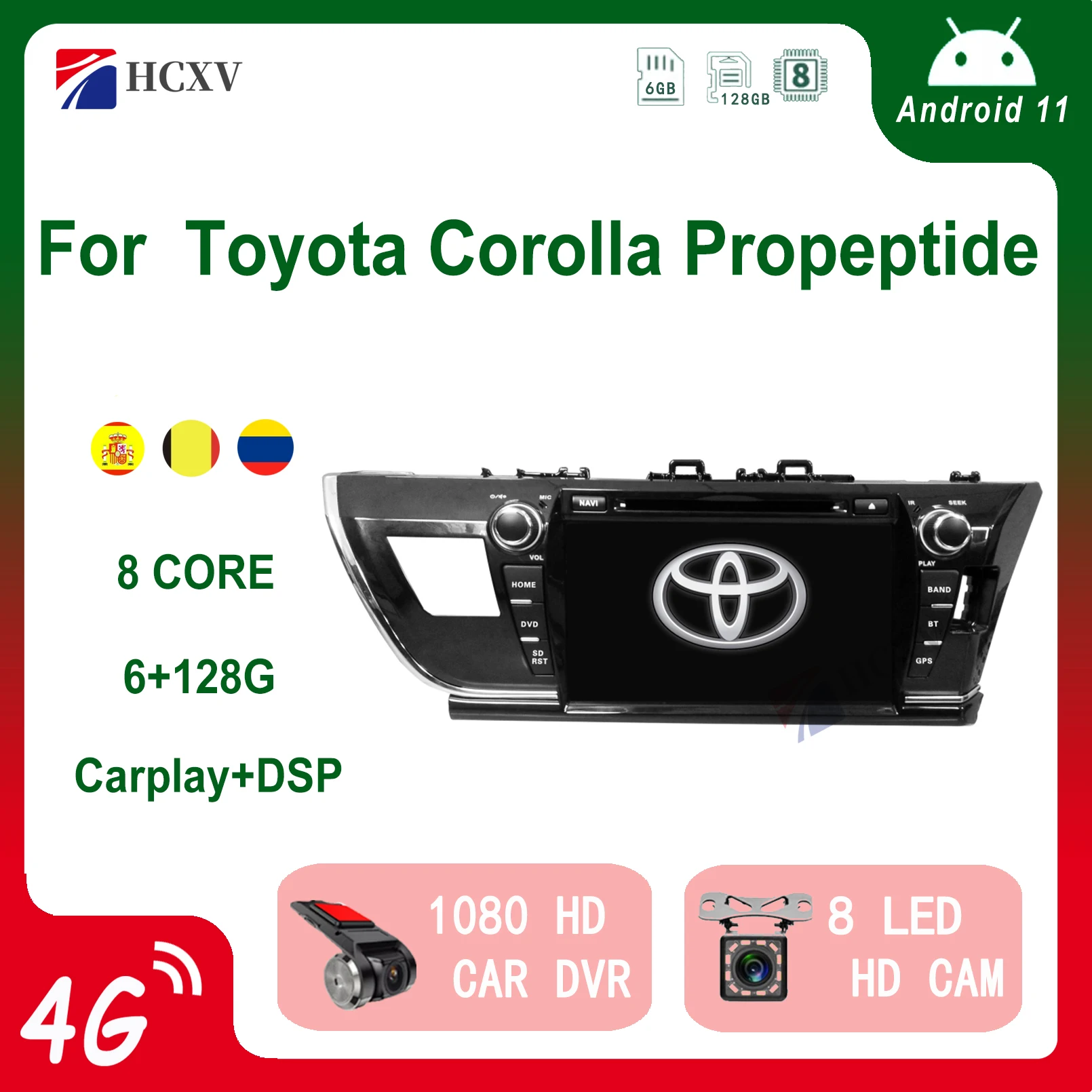 

HCXV Android Car Radio Stereo For Toyota Corolla Propeptide 2 Din Stereo Car Navigation Multimedia System Dvd Player Audio Gps