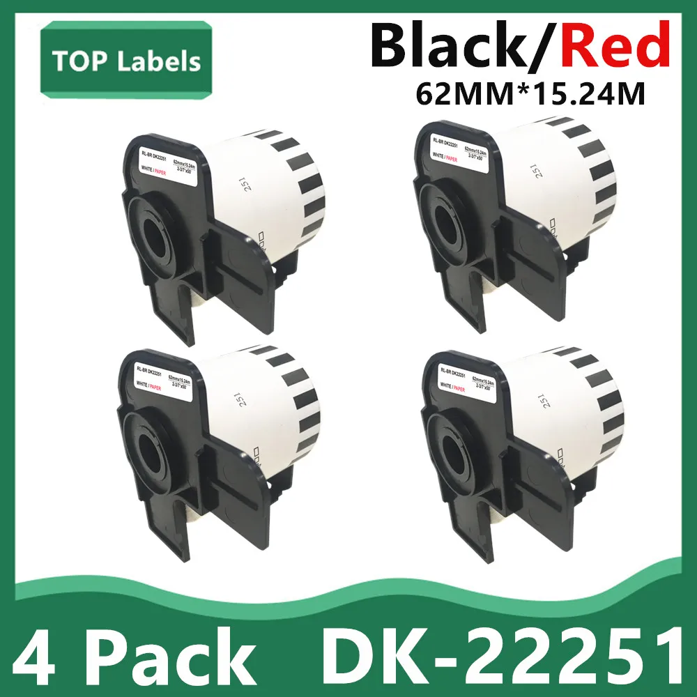 

1~4 Roll Labels TAPE DK-22251 DK22251 Red/Black on White Label 62mm*15.24M For Brother QL-800 QL-810W QL-820NWB Thermal Printer