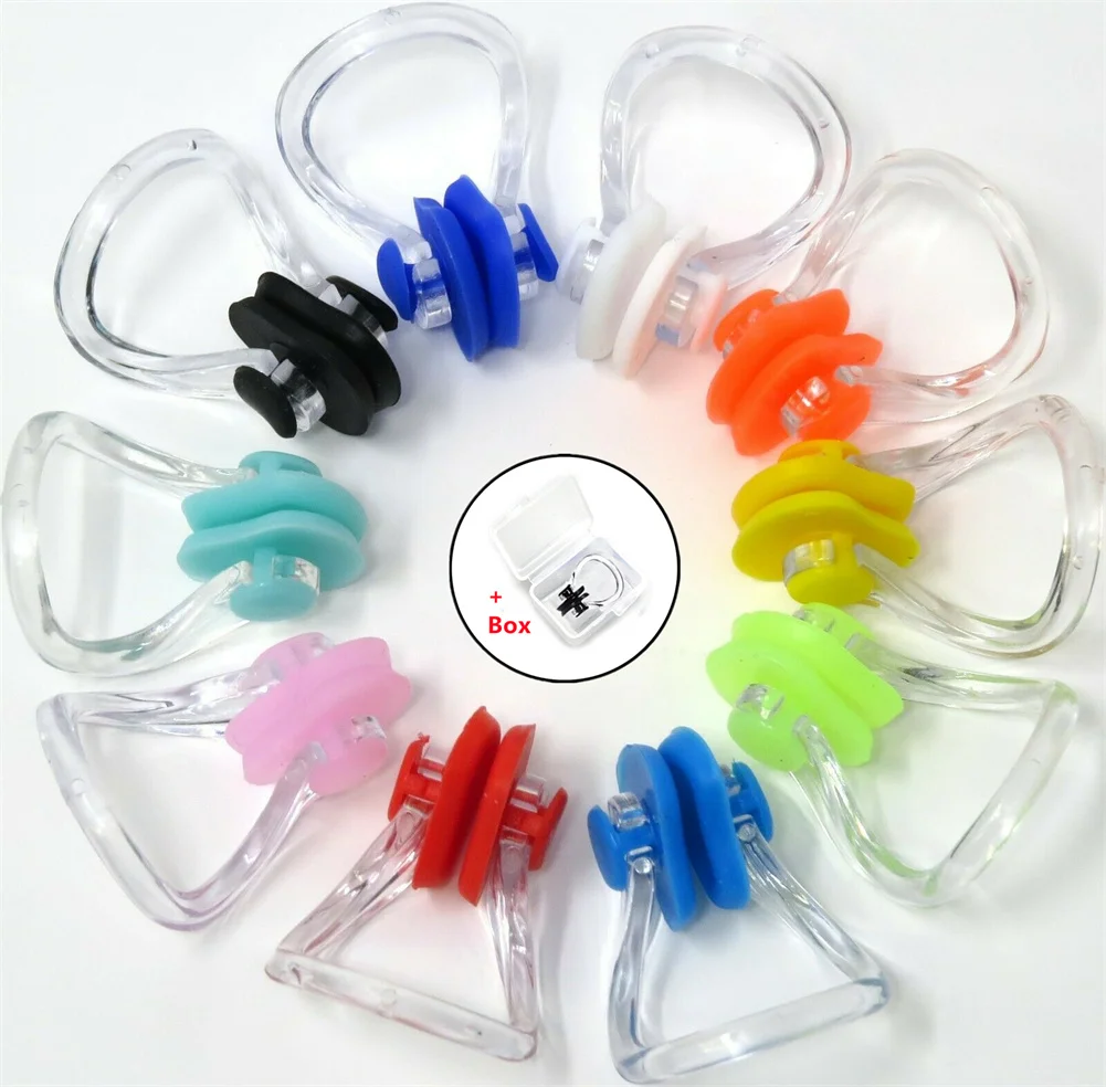 

10pcs Silicone Nose Clip With Box Unisex Girl Boy Nose Clip Kids Child Adult Water Pool Swimming Set Professional Swim Accessory