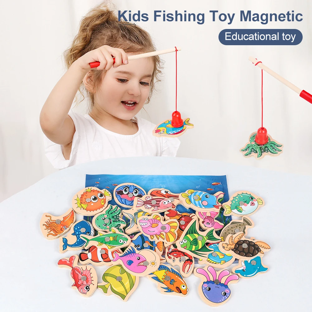 

Magnetic Fishing Games Toys for Boys Girls Gift for Kids Fun Cute Wooden Fish Learning Educational Toys Montessori Board Game