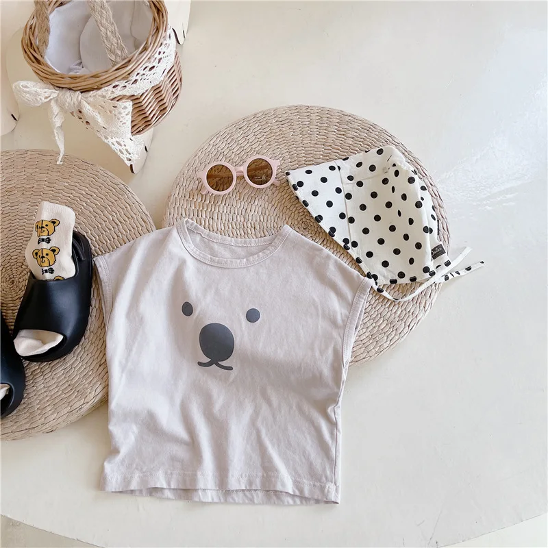 2022 Summer New Children Short Sleeve T Shirt Cute Bear Print Baby Cartoon T Shirt Tops Cotton Girls Tee Cute Kids Boys T Shirts