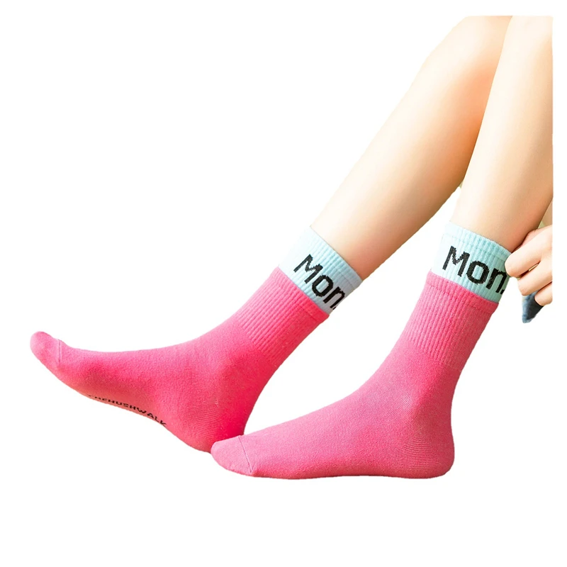 Women's 7days Letter Patterned Socks Comfort Cotton Socks Candy Color Long Socks Female Streetwear Week Skateboard Socks