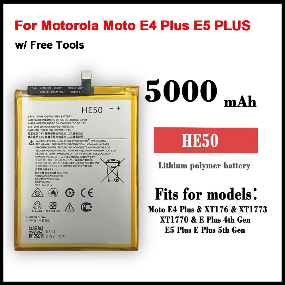 

Новый оригинальный аккумулятор 5000 мАч HE50 для телефона Motorola Moto E4 Plus E5 PLUS XT1770 XT1771 XT1775 XT1774 XT1776