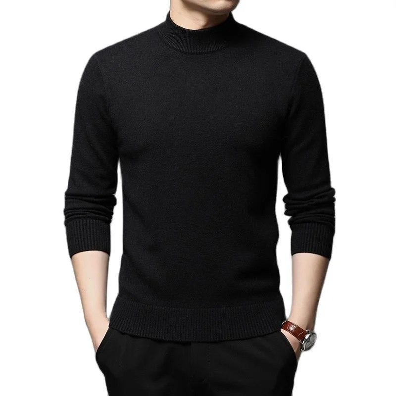 

Autumn Winter Men Mock Neck Pullover Sweater Fashion Slim Knitted Sweater Solid Color Warm Bottoming Shirt Male Brand Clothes