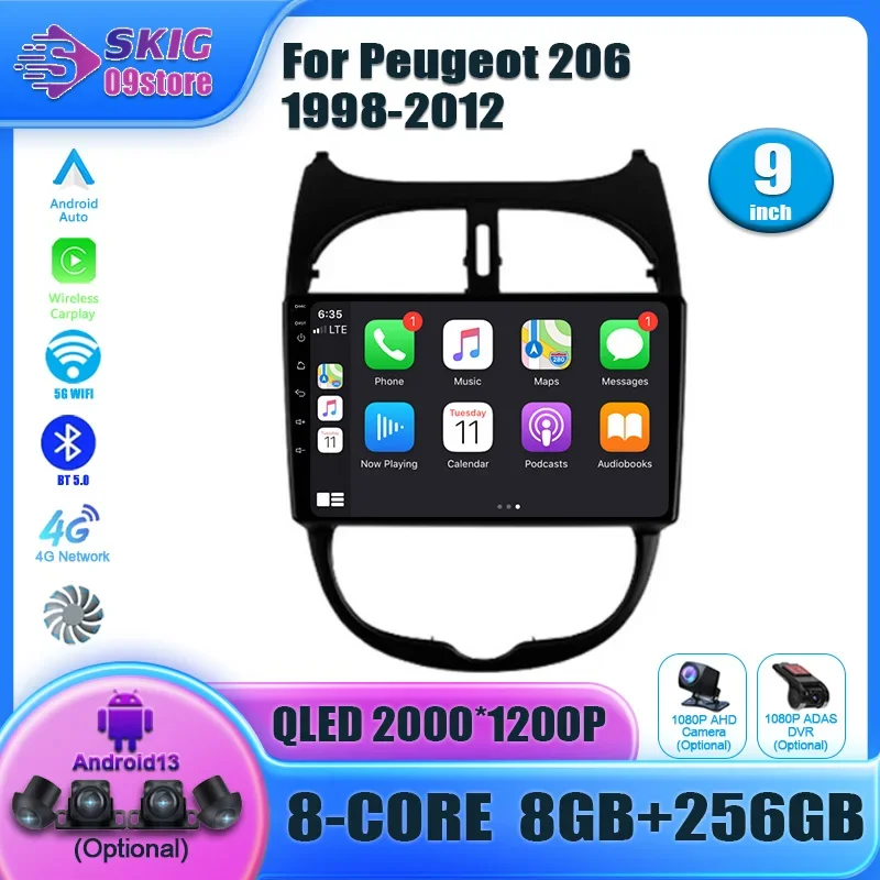 Автомобильный плеер Android 14 для Peugeot 206 1998-2012 авто радио автомобильный