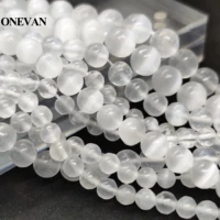 onevan natural white selenite calcite beads smooth round stone bracelet necklace jewelry making diy accessories gift design