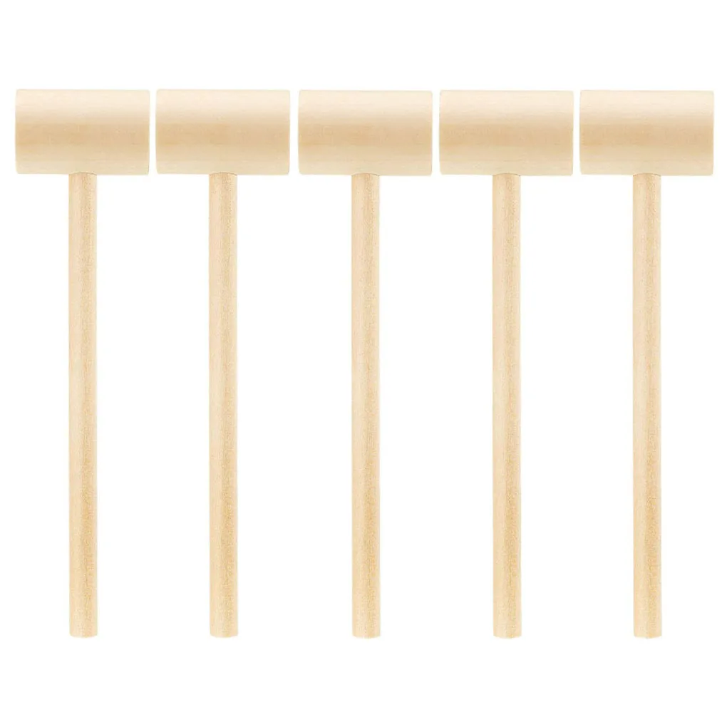 

10pcs Mini Nut Foods Hammers Wooden Seafood Shell Mallets Cracking Solid Wood Mini Hammers DIY Children Pounding Toys (Round)