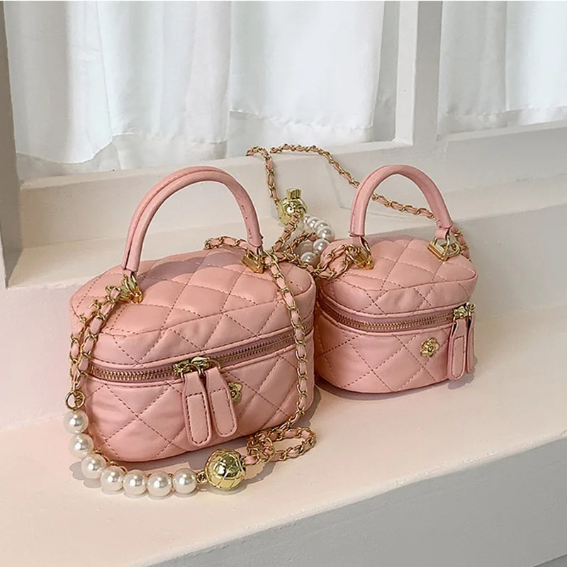 

Luxury Mini Box PU Leather Sling Crossbod Bags Women Designer Handbags and Purse New Fashion Pearl Chain Shoulder Bag Girl Totes