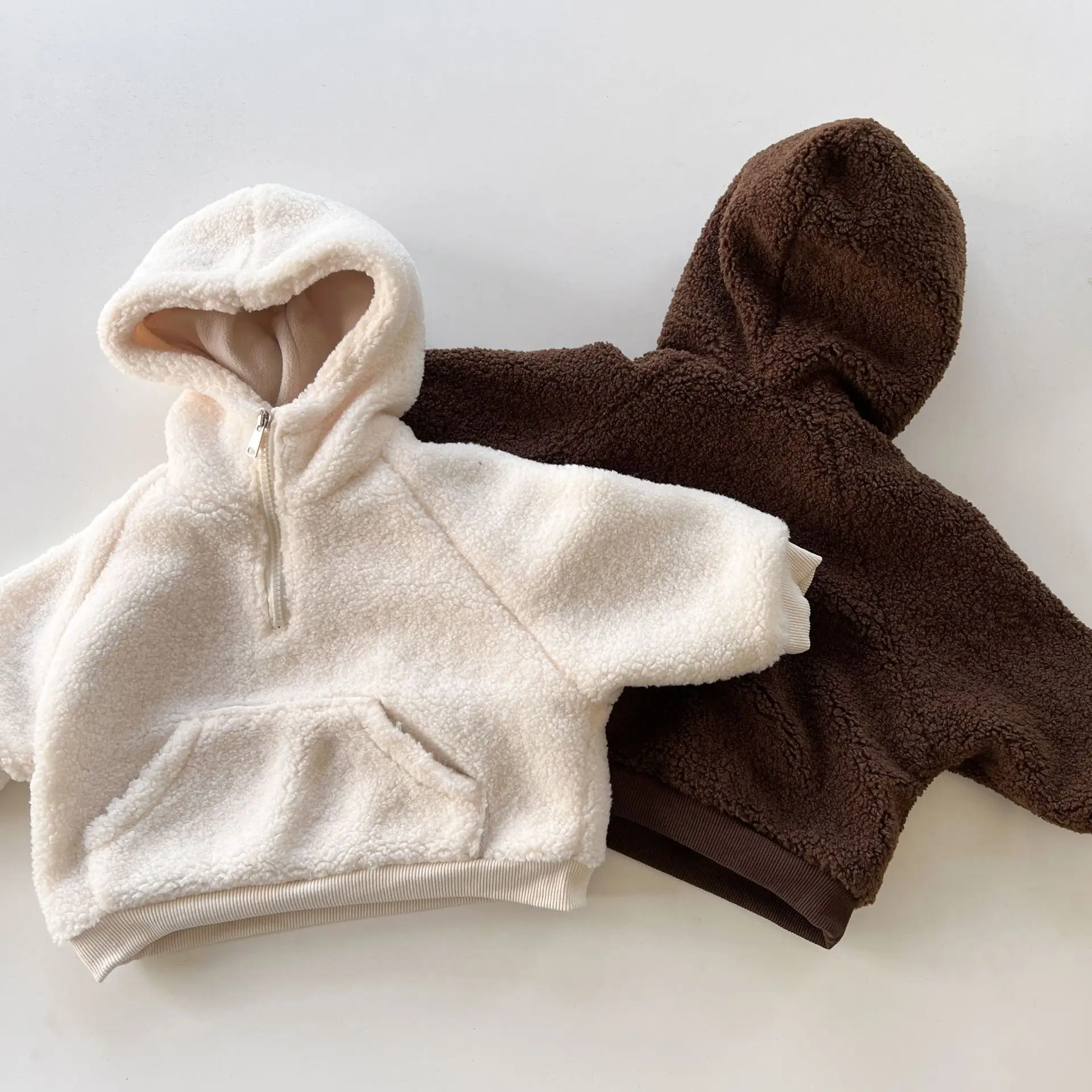 

2022 Autumn Winter New Toddler Plus Fleece Big Pocket Hoodies Girl Infant Pullover Thicken Long Sleeve Tops Boy Baby Sweatshirt