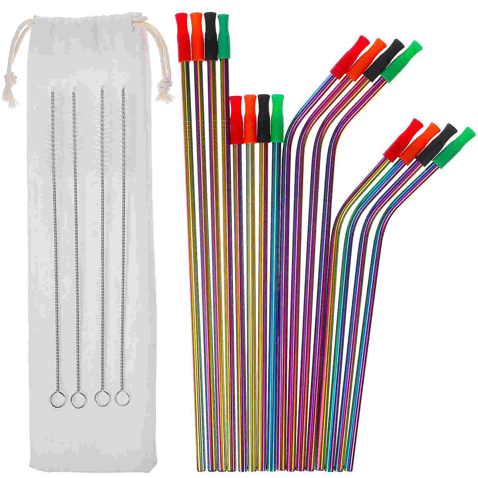 

16Pcs Drinking Straws with Silicone Tips Cover Stainless Steel Straws with 4 Cleaning Brushes and Carry Bag for Cold Hot Drinks