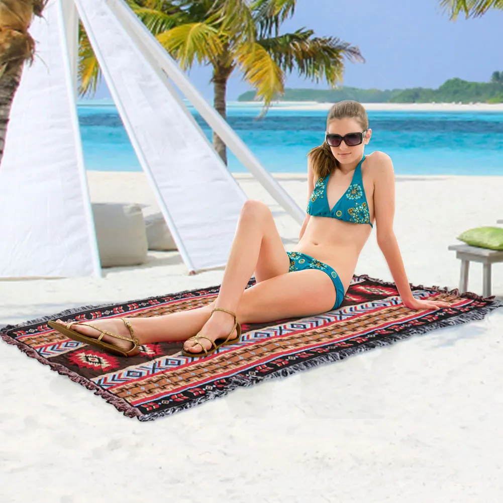

Tribal Blankets Indian Outdoor Rugs Camping Picnic Blanket Boho Decorative Bed Blankets Plaid Sofa Mats Travel Rug Tassels Linen