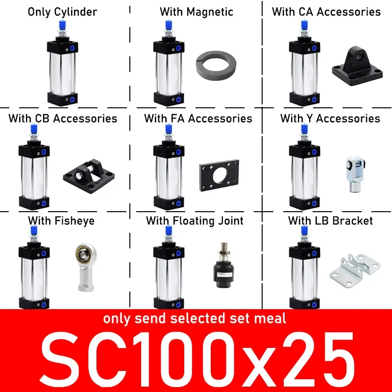 

Воздушный цилиндр SC100, стандартный диаметр цилиндра 100 мм, ход 25-1000 мм двойного действия с пневматическими цилиндрами из магнитного алюминиевого сплава