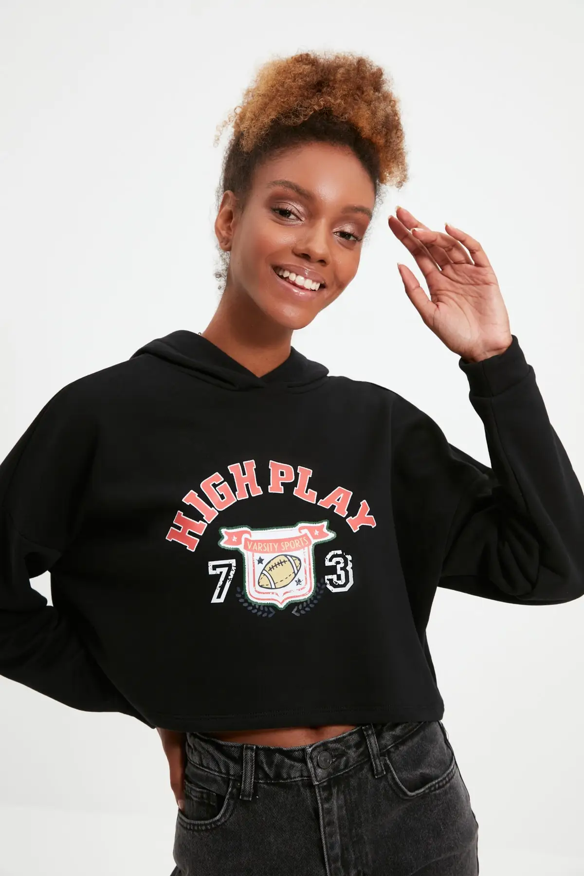 

Women's Sweatshirt Black Printed Knitted Slim Hoodies Fashion All Season New Designer Pullovers Fleece Hoodies