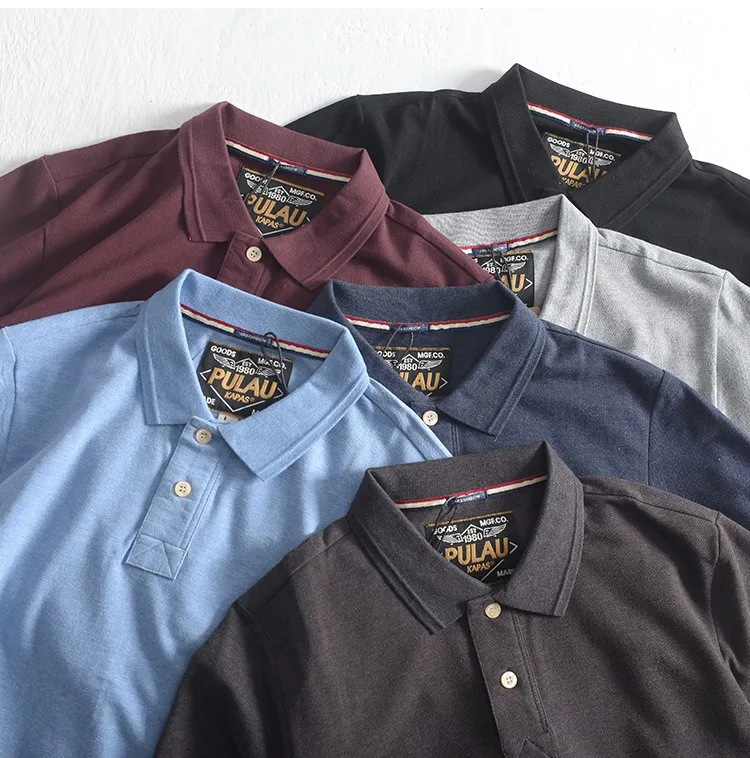 

Рубашка-поло мужская Трикотажная в стиле ретро, простой стиль, короткий рукав, из чистого хлопка, повседневная Молодежная, лето