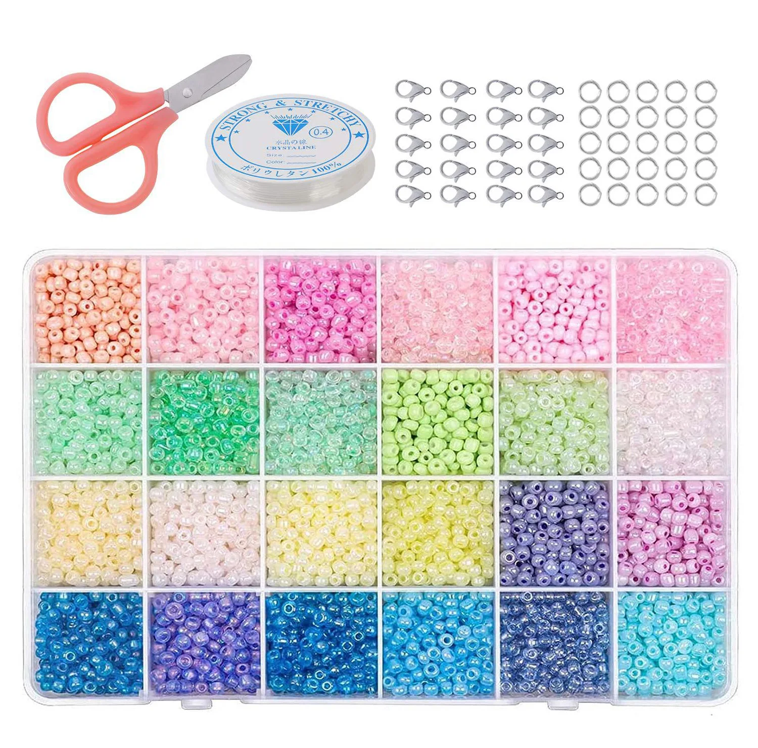 

3mm Glass Small Beads Bracelet Making Kits Kindi Cream Glass Seed Beads with Jump Rings Lobster Clasp for DIY Making Finding