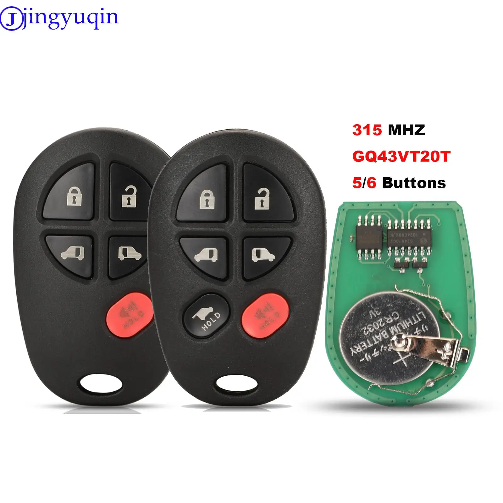jingyuqin GQ43VT20T Replacement 5/5+1 5/6 Button 315MHz Remote Car Key Fob For Toyota Sienna 2011 2012 2013