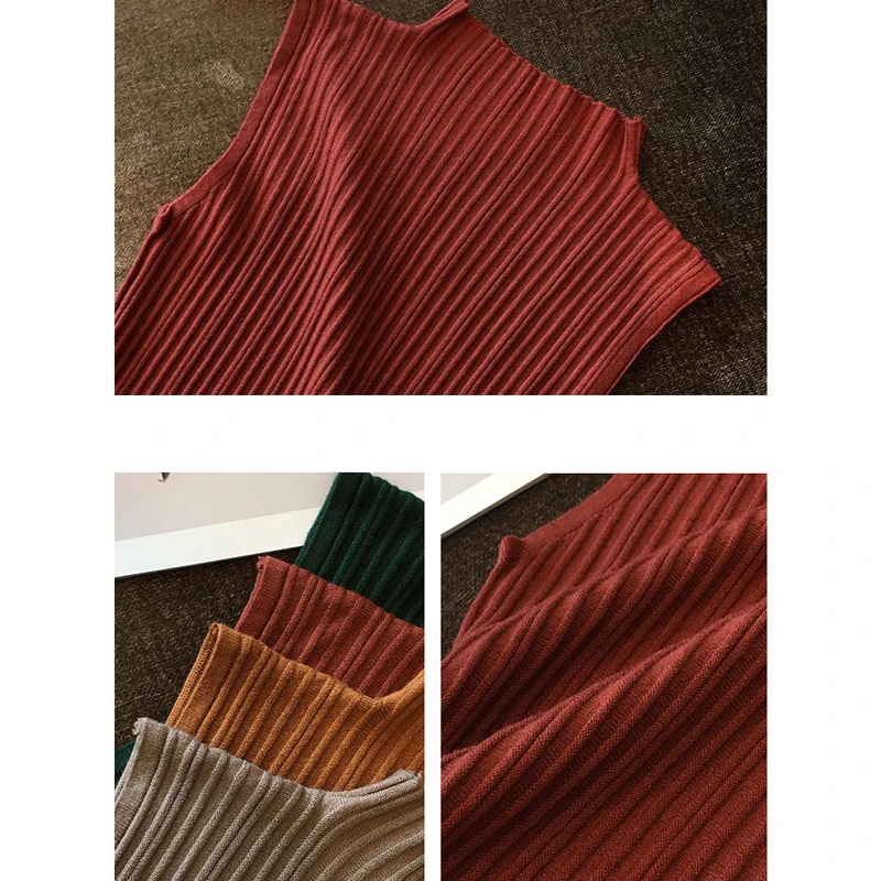 Женский трикотажный свитер без рукавов с высоким воротником