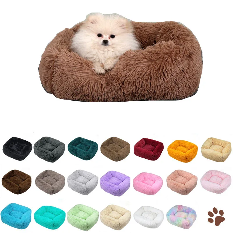 

Pet Beds Long Plush Dog Bed Square Solid Color Puppy Beds Mat for Little Medium Large Pets Supplies Winter Warm Bed Cat Cushions